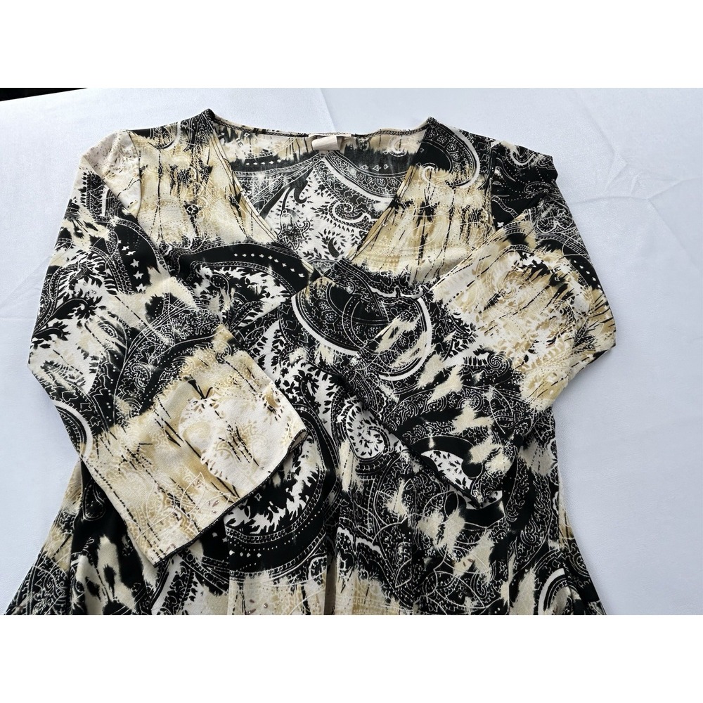 MKM Designs Y2K Medium Paisley Boho Handkerchief Hem Tunic Top Made USA